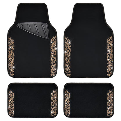 CAR PASS Bling Diamond Car Floor Mats, Shining Rhinestone Carpet Sparkly Glitter Crystal with Anti-Slip PVC Heel Pad Waterproof Universal Fit Automotive SUV,Sedan,Van,Cute Girl Women,4pcs Black Sliver