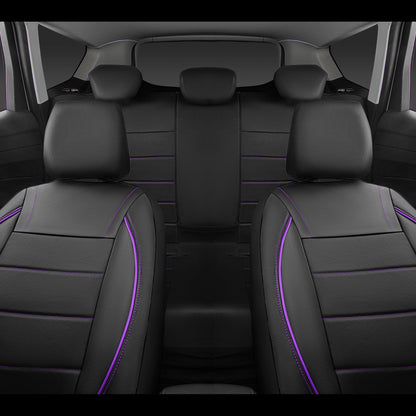 CAR PASS Universal Reflect Piping Leather Car Seat Cover, Fit for suvs,Van,Trucks,Airbag Compatible,Inside Zipper Design and Reserved Opening Holes (Full Set, Black and Grey)