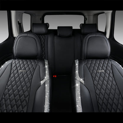 CAR Pass Bling Car Seat Covers, Microfiber Nappa Leather Luxury Cushioned, Waterproof Heavy-Duty Anti-Slip Universal Fit for Auto SUV Sedan,Sparkly Glitter Shining Rhinestone Full Set, Black Diamond