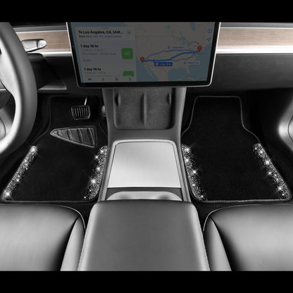 CAR PASS Bling Diamond Car Floor Mats, Shining Rhinestone Carpet Sparkly Glitter Crystal with Anti-Slip PVC Heel Pad Waterproof Universal Fit Automotive SUV,Sedan,Van,Cute Girl Women,4pcs Black Sliver