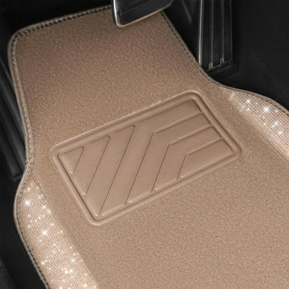 CAR PASS Bling Diamond Car Floor Mats, Shining Rhinestone Carpet Sparkly Glitter Crystal with Anti-Slip PVC Heel Pad Waterproof Universal Fit Automotive SUV,Sedan,Van,Cute Girl Women,4pcs Black Sliver