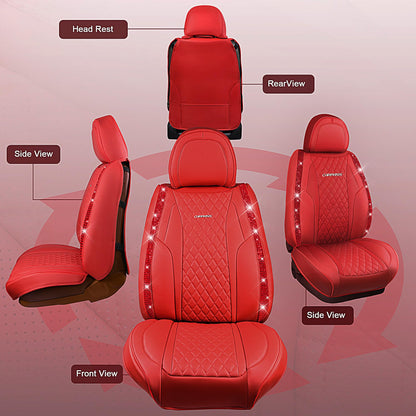 CAR Pass Bling Car Seat Covers, Microfiber Nappa Leather Luxury Cushioned, Waterproof Heavy-Duty Anti-Slip Universal Fit for Auto SUV Sedan,Sparkly Glitter Shining Rhinestone Full Set, Black Diamond