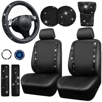 CAR PASS 7 PCS Bling Car Accessories for Women, Sparkly Rhinestone Diamond Steering Wheel Cover, Bling Seat Belt Cushion, Glitter Shift Knob Cover, Car Cup Holder Coaster, Cute Interior Sets Silver