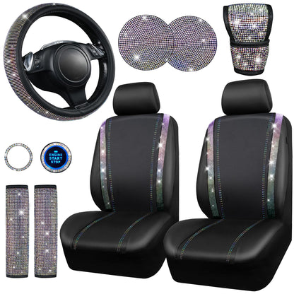 CAR PASS 7 PCS Bling Car Accessories for Women, Sparkly Rhinestone Diamond Steering Wheel Cover, Bling Seat Belt Cushion, Glitter Shift Knob Cover, Car Cup Holder Coaster, Cute Interior Sets Silver