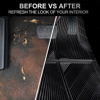 CAR PASS Rubber Car Mats,Car Floor Mats All Weather, Waterproof Trim-to Fit Automotive Floor Mats for Cars Trucks SUV,Anti-Slip Easy Clean, Heavy Duty Car Mats Full Set 3-Piece,All Black