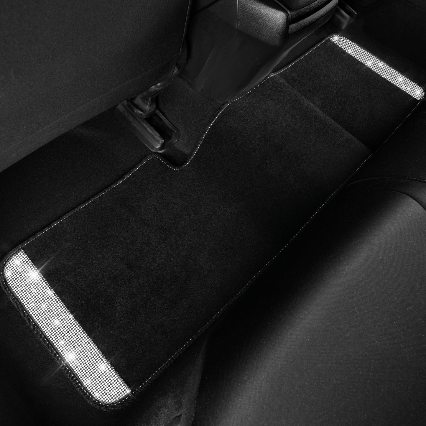 CAR PASS Bling Diamond Car Floor Mats, Shining Rhinestone Carpet Sparkly Glitter Crystal with Anti-Slip PVC Heel Pad Waterproof Universal Fit Automotive SUV,Sedan,Van,Cute Girl Women,4pcs Black Sliver