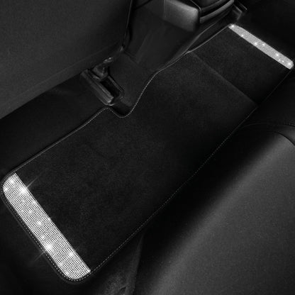 CAR PASS Bling Diamond Car Floor Mats, Shining Rhinestone Carpet Sparkly Glitter Crystal with Anti-Slip PVC Heel Pad Waterproof Universal Fit Automotive SUV,Sedan,Van,Cute Girl Women,4pcs Black Sliver
