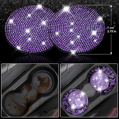 CAR PASS 7 PCS Bling Car Accessories for Women, Sparkly Rhinestone Diamond Steering Wheel Cover, Bling Seat Belt Cushion, Glitter Shift Knob Cover, Car Cup Holder Coaster, Cute Interior Sets Silver