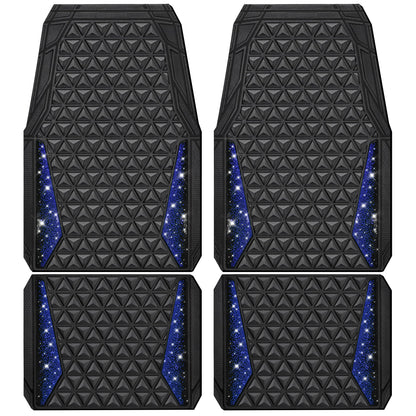 CAR PASS Bling Car Mats Diamond Rubber Floor Mats Full Set Anti-Slip 3D Rhombus Waterproof Trim to Fit Liner Universal Glitter Crystal Sparkly Shining Rhinestone Girl Women SUV Sedan Van, Black Silver