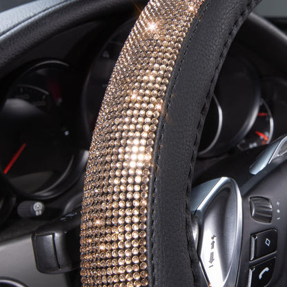 CAR PASS Bling Diamond Leather Steering Wheel Cover, With Sparkly Crystal Glitter Rhinestones Universal Fit 14"1/2-15" Car Wheel Protector for Women Girl Fit Suvs,Vans,Sedans,Car,Trucks, Black Diamond