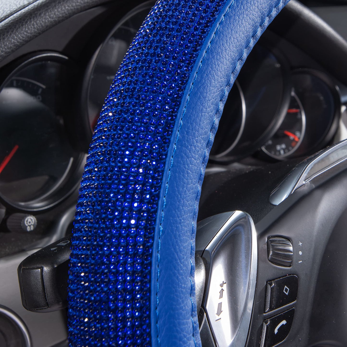 CAR PASS Bling Diamond Leather Steering Wheel Cover, With Sparkly Crystal Glitter Rhinestones Universal Fit 14"1/2-15" Car Wheel Protector for Women Girl Fit Suvs,Vans,Sedans,Car,Trucks, Black Diamond