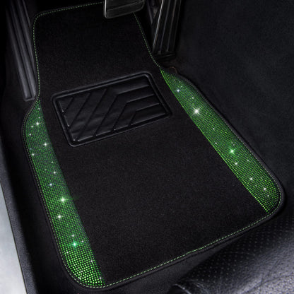 CAR PASS Bling Diamond Car Floor Mats, Shining Rhinestone Carpet Sparkly Glitter Crystal with Anti-Slip PVC Heel Pad Waterproof Universal Fit Automotive SUV,Sedan,Van,Cute Girl Women,4pcs Black Sliver