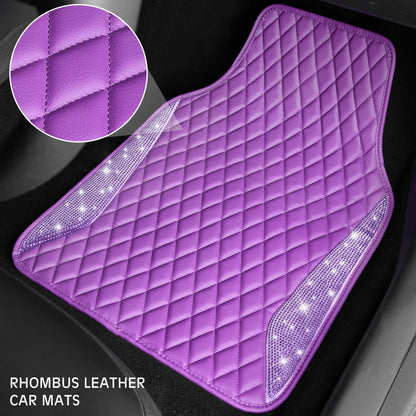 CAR PASS Bling Leather Car Mats Shining Diamond Floor Mats Sparkly Glitter Crystal Rhinestones Carpet Anti-Slip Waterproof Pad Universal Fit for Automotive SUV, Sedan, Van, 5pcs for Girl Women Black