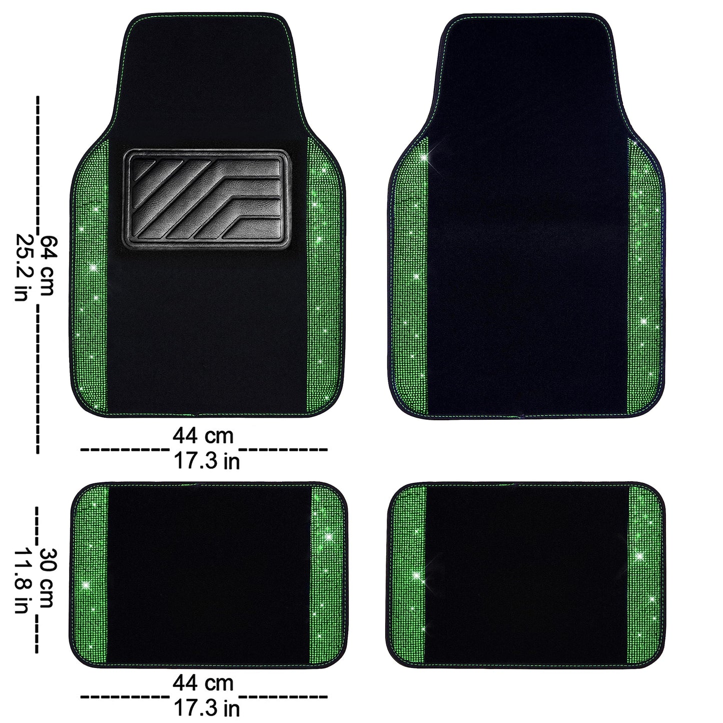 CAR PASS Bling Diamond Car Floor Mats, Shining Rhinestone Carpet Sparkly Glitter Crystal with Anti-Slip PVC Heel Pad Waterproof Universal Fit Automotive SUV,Sedan,Van,Cute Girl Women,4pcs Black Sliver