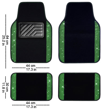 CAR PASS Bling Diamond Car Floor Mats, Shining Rhinestone Carpet Sparkly Glitter Crystal with Anti-Slip PVC Heel Pad Waterproof Universal Fit Automotive SUV,Sedan,Van,Cute Girl Women,4pcs Black Sliver