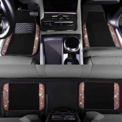 CAR PASS Bling Diamond Car Floor Mats, Shining Rhinestone Carpet Sparkly Glitter Crystal with Anti-Slip PVC Heel Pad Waterproof Universal Fit Automotive SUV,Sedan,Van,Cute Girl Women,4pcs Black Sliver