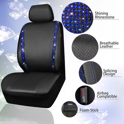 CAR PASS 7 PCS Bling Car Accessories for Women, Sparkly Rhinestone Diamond Steering Wheel Cover, Bling Seat Belt Cushion, Glitter Shift Knob Cover, Car Cup Holder Coaster, Cute Interior Sets Silver