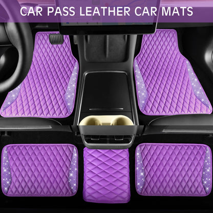 CAR PASS Bling Leather Car Mats Shining Diamond Floor Mats Sparkly Glitter Crystal Rhinestones Carpet Anti-Slip Waterproof Pad Universal Fit for Automotive SUV, Sedan, Van, 5pcs for Girl Women Black