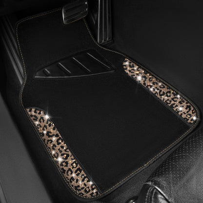 CAR PASS Bling Diamond Car Floor Mats, Shining Rhinestone Carpet Sparkly Glitter Crystal with Anti-Slip PVC Heel Pad Waterproof Universal Fit Automotive SUV,Sedan,Van,Cute Girl Women,4pcs Black Sliver