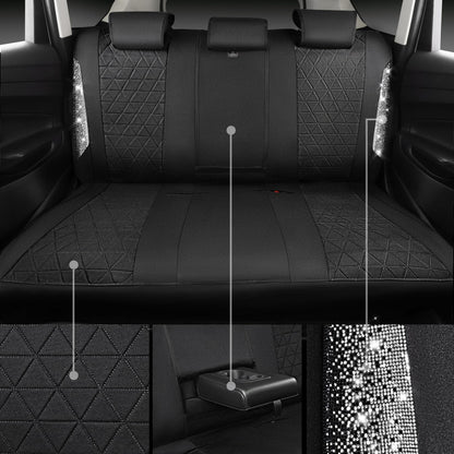 CAR PASS Oxford Bling Diamond Car Seat Covers 2 Front Interior Sets, Waterproof Shining Glitter Sparkly Crystal Universal Armrest Fit 95% Automotive Truck SUV Cute Women Girl, Black Red Rhinestone