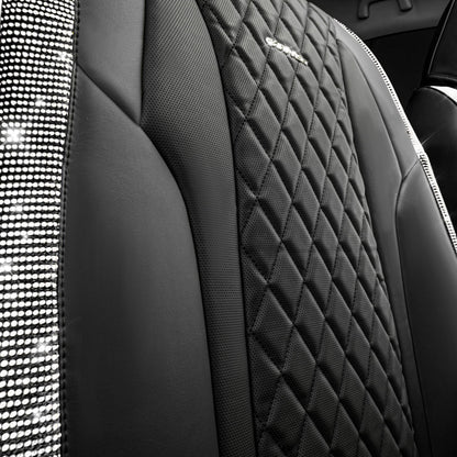 CAR Pass Bling Car Seat Covers, Microfiber Nappa Leather Luxury Cushioned, Waterproof Heavy-Duty Anti-Slip Universal Fit for Auto SUV Sedan,Sparkly Glitter Shining Rhinestone Full Set, Black Diamond