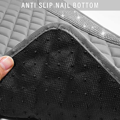CAR PASS Bling Leather Car Mats Shining Diamond Floor Mats Sparkly Glitter Crystal Rhinestones Carpet Anti-Slip Waterproof Pad Universal Fit for Automotive SUV, Sedan, Van, 5pcs for Girl Women Black