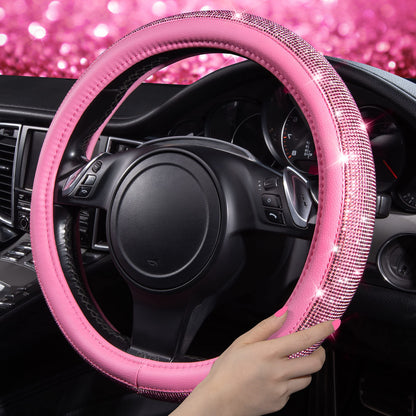 CAR PASS 7 PCS Bling Car Accessories for Women, Sparkly Rhinestone Diamond Steering Wheel Cover, Bling Seat Belt Cushion, Glitter Shift Knob Cover, Car Cup Holder Coaster, Cute Interior Sets Silver