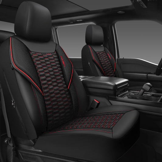 CAR PASS 3D Foam Mesh Leather Car Seat Covers Front Seats, Air Cool Mesh Front Seat Covers for Car, Universal Fit for SUV Truck Sedan Automotive, Armrest Airbag Compatible,Black and Red